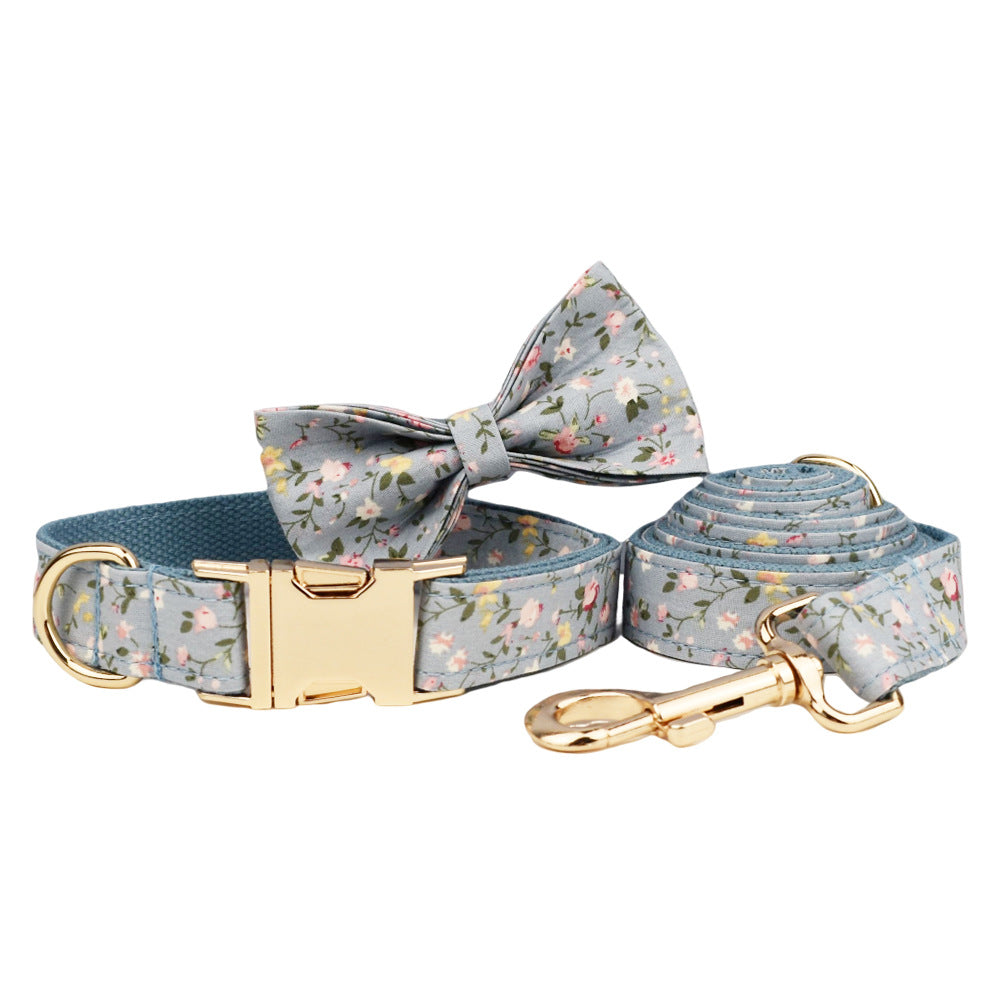 Blue Floral Polyester Cotton Collar With Dog Collar - Get It for Your Pets