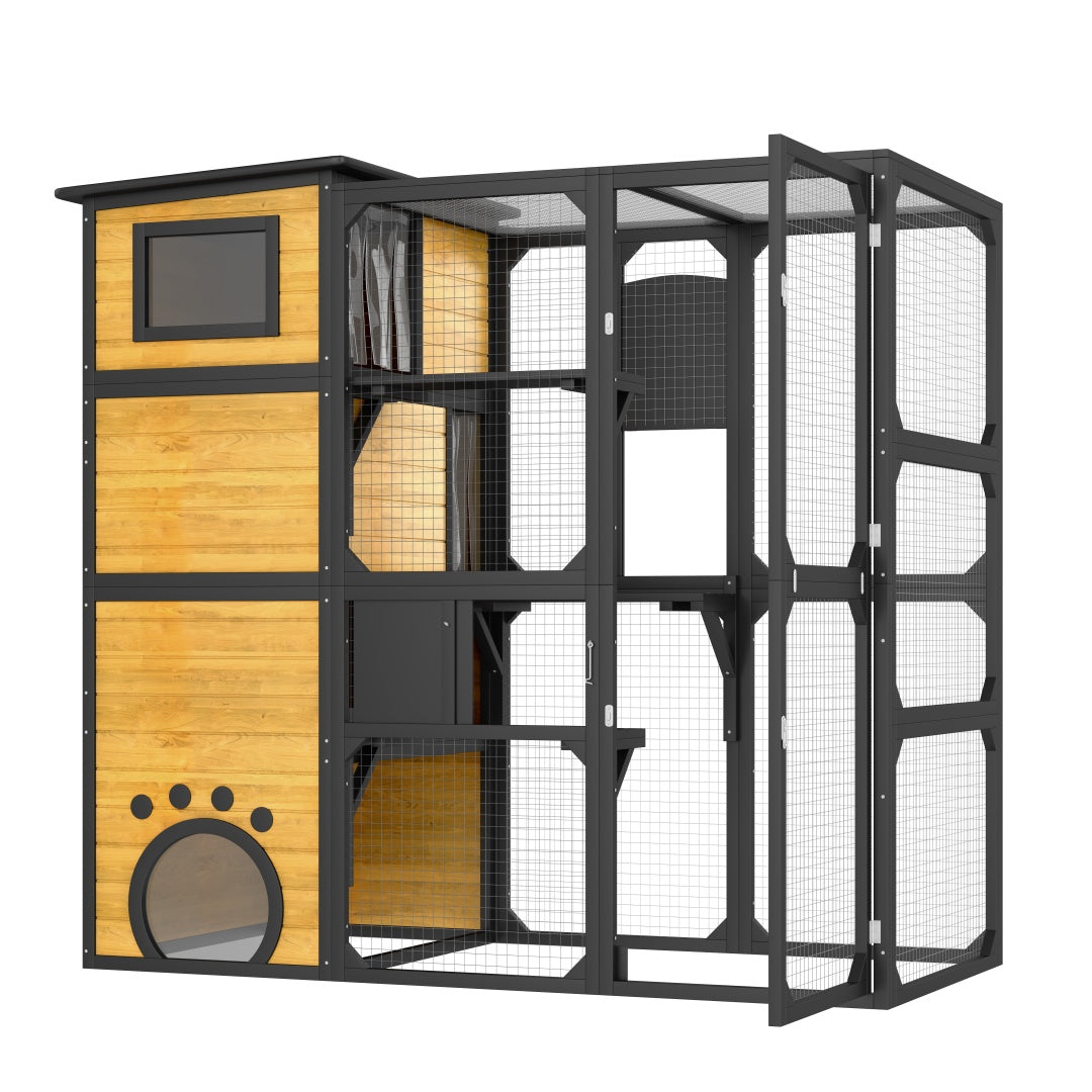 GO Large Cat Catio 4 Tiers Cat Enclosure For Outdoor, Cat House Weatherproof Attached To Window For Multiple Cats With Platforms And Resting Rooms, Brown - Get It for Your Pets - Pet Store