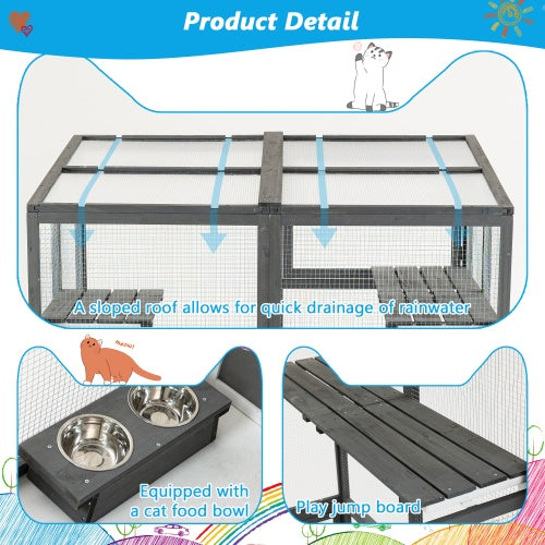 Outdoor Wooden Cat Catio - Large Solid Wood Cat Cage Playpen With 2 Jumping Platforms 7 Napping Houses, Walk-in Cat Kennel Condo Shelter, Grey - Get It for Your Pets - Pet Store