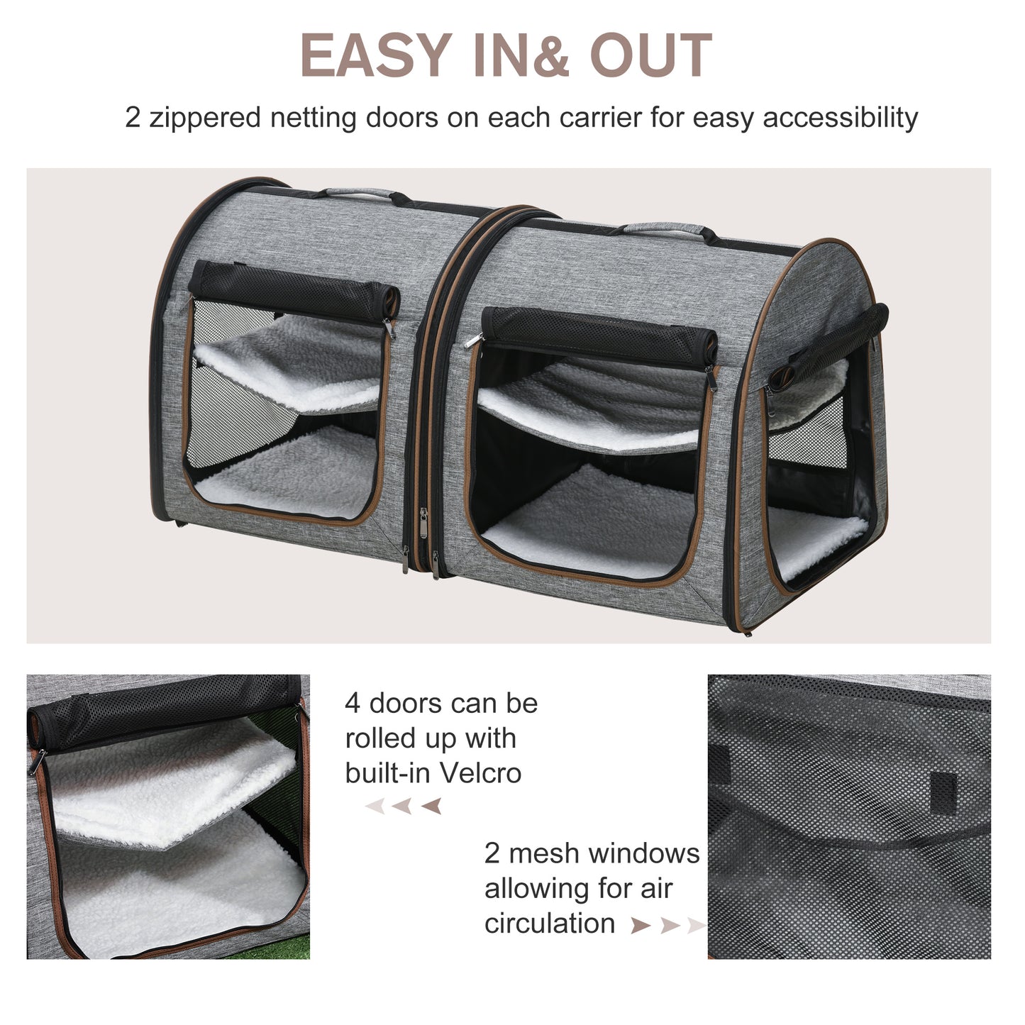 Portable Soft-sided Pet Cat Carrier With Divider, Two Compartments, Padded And Storage Bag, Grey - Get It for Your Pets - Pet Store