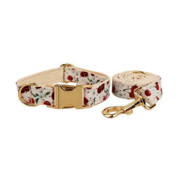 Red Cherry Printed Pet Collar Traction Rope Light Gold Release Buckle Cute Bow Strap - Get It for Your Pets