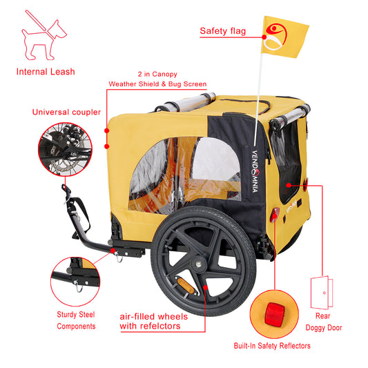 Yellow Outdoor Heavy Duty Foldable Practical Pet Stroller Dog Carrier With Bicycle Tow - Get It for Your Pets - Pet Store