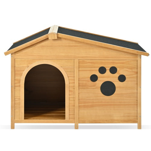 48 Wooden Dog House Outdoor With Porch, Dog Kennel With Water-Resistant Asphalt Roof And Fencing,Indoor & Outdoor Dog Crate With Paw Print, Medium, Nature - Get It for Your Pets - Pet Store