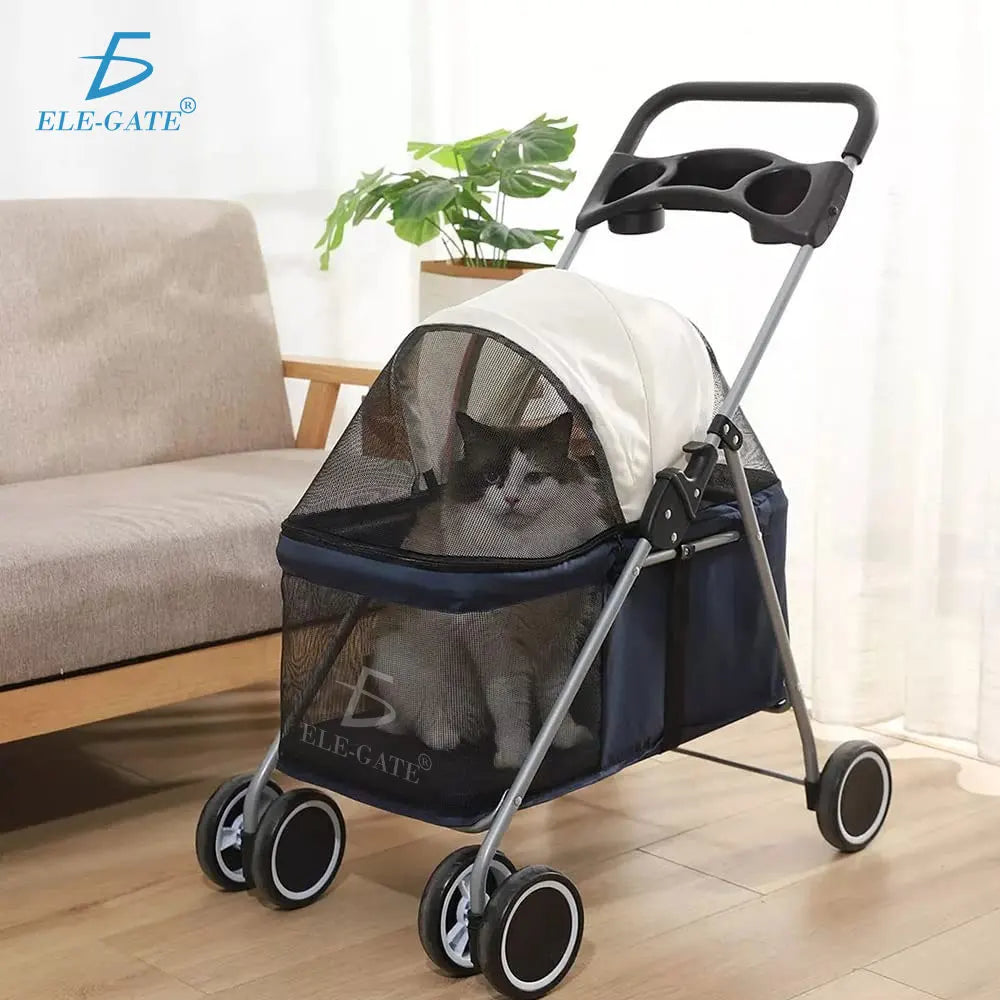 Foldable Small Pet Stroller Comfortable Waterproof Oxford Travel Cart for Dogs and Cats with 4 Wheels