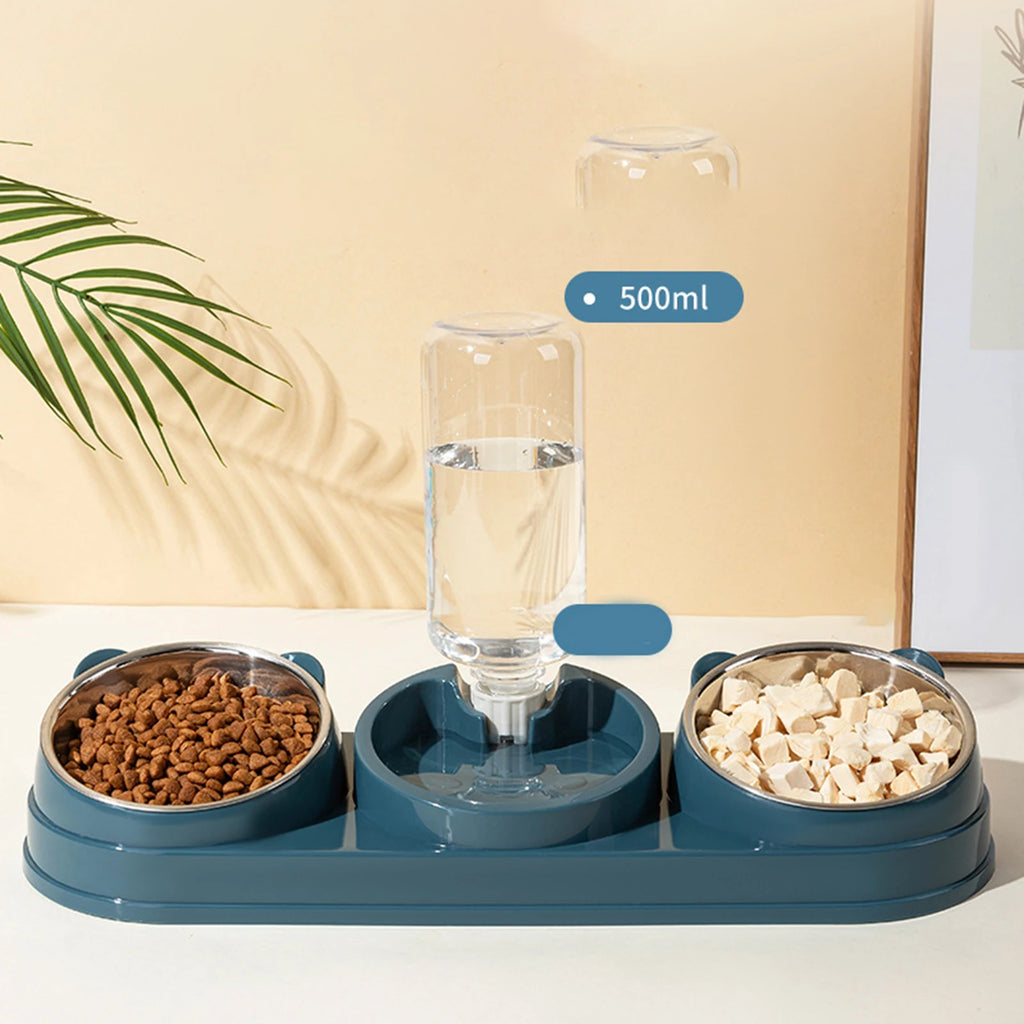 3 in 1 Multi-Function Pet Feeder with Automatic Waterer Detachable Bowls for Wet And Dry Food Suitable for Cats Dogs Rabbits