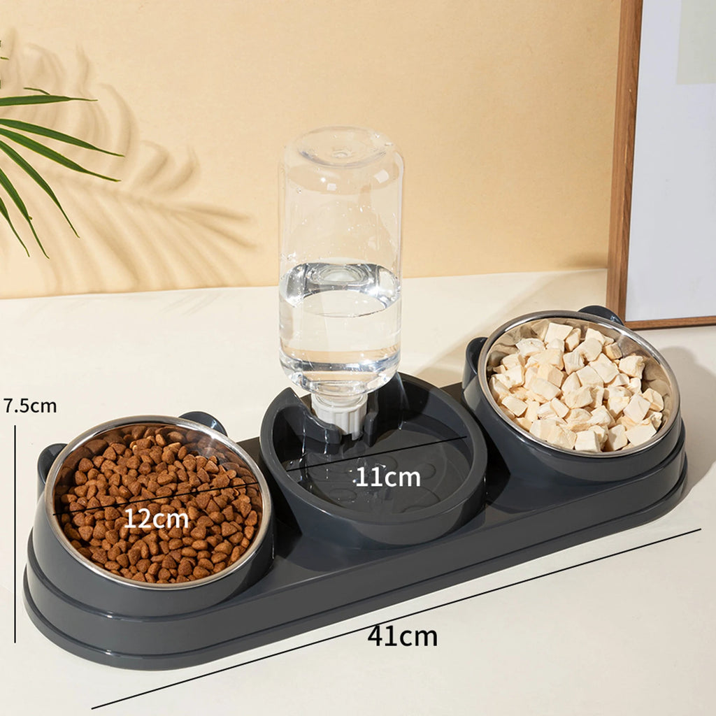3 in 1 Multi-Function Pet Feeder with Automatic Waterer Detachable Bowls for Wet And Dry Food Suitable for Cats Dogs Rabbits