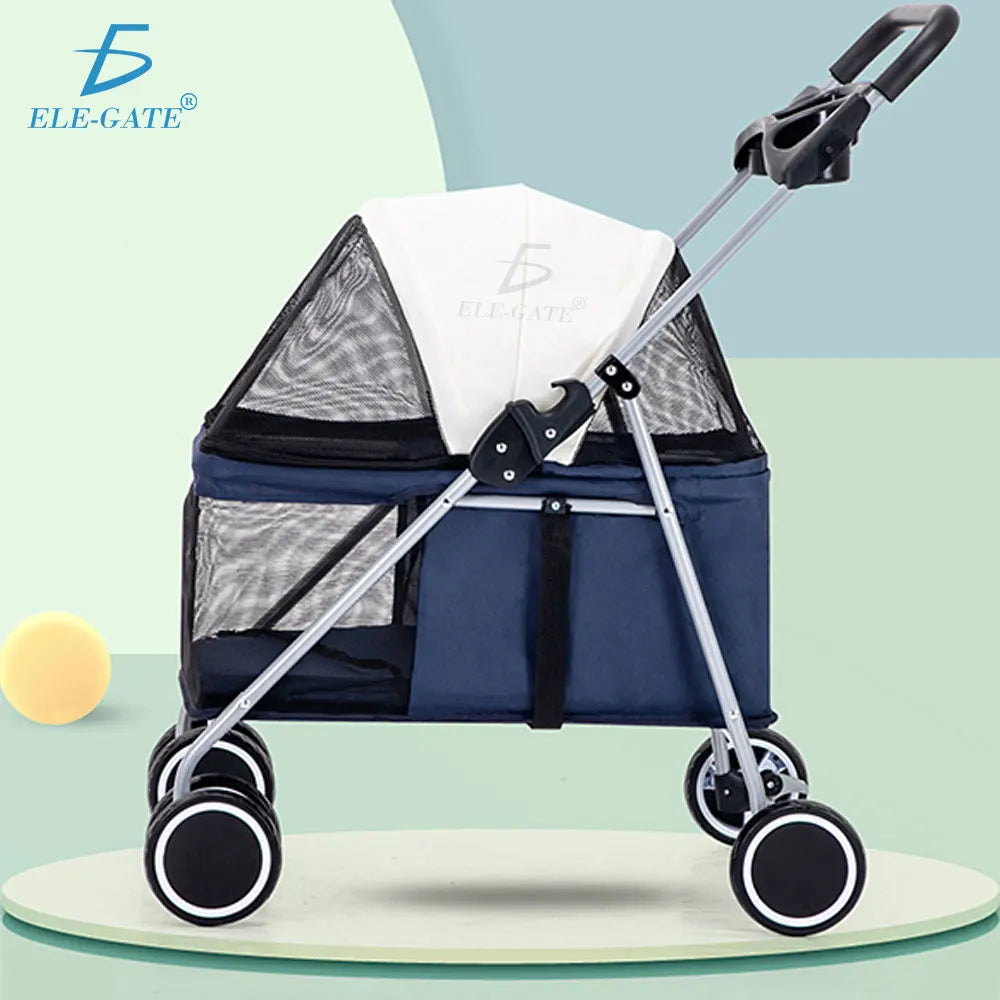 Foldable Small Pet Stroller Comfortable Waterproof Oxford Travel Cart for Dogs and Cats with 4 Wheels