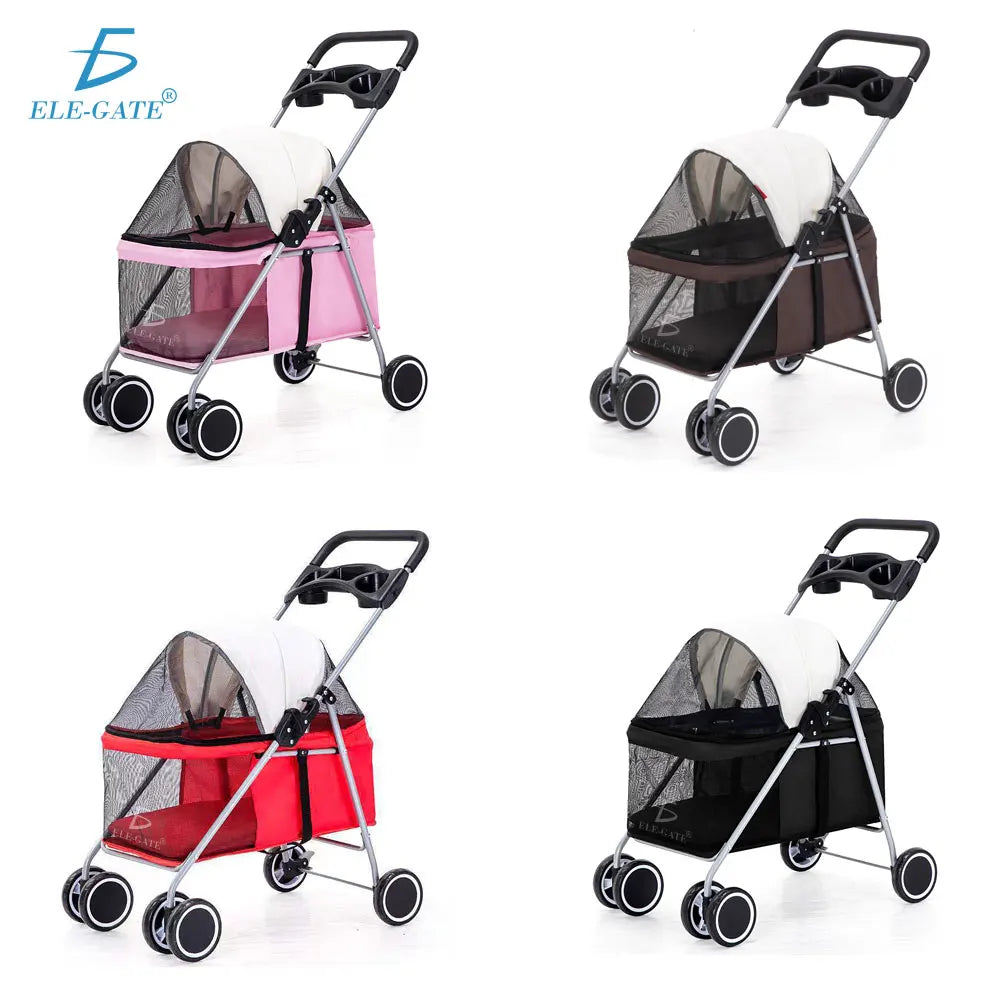 Foldable Small Pet Stroller Comfortable Waterproof Oxford Travel Cart for Dogs and Cats with 4 Wheels