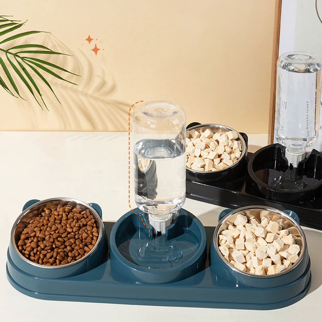 3 in 1 Multi-Function Pet Feeder with Automatic Waterer Detachable Bowls for Wet And Dry Food Suitable for Cats Dogs Rabbits