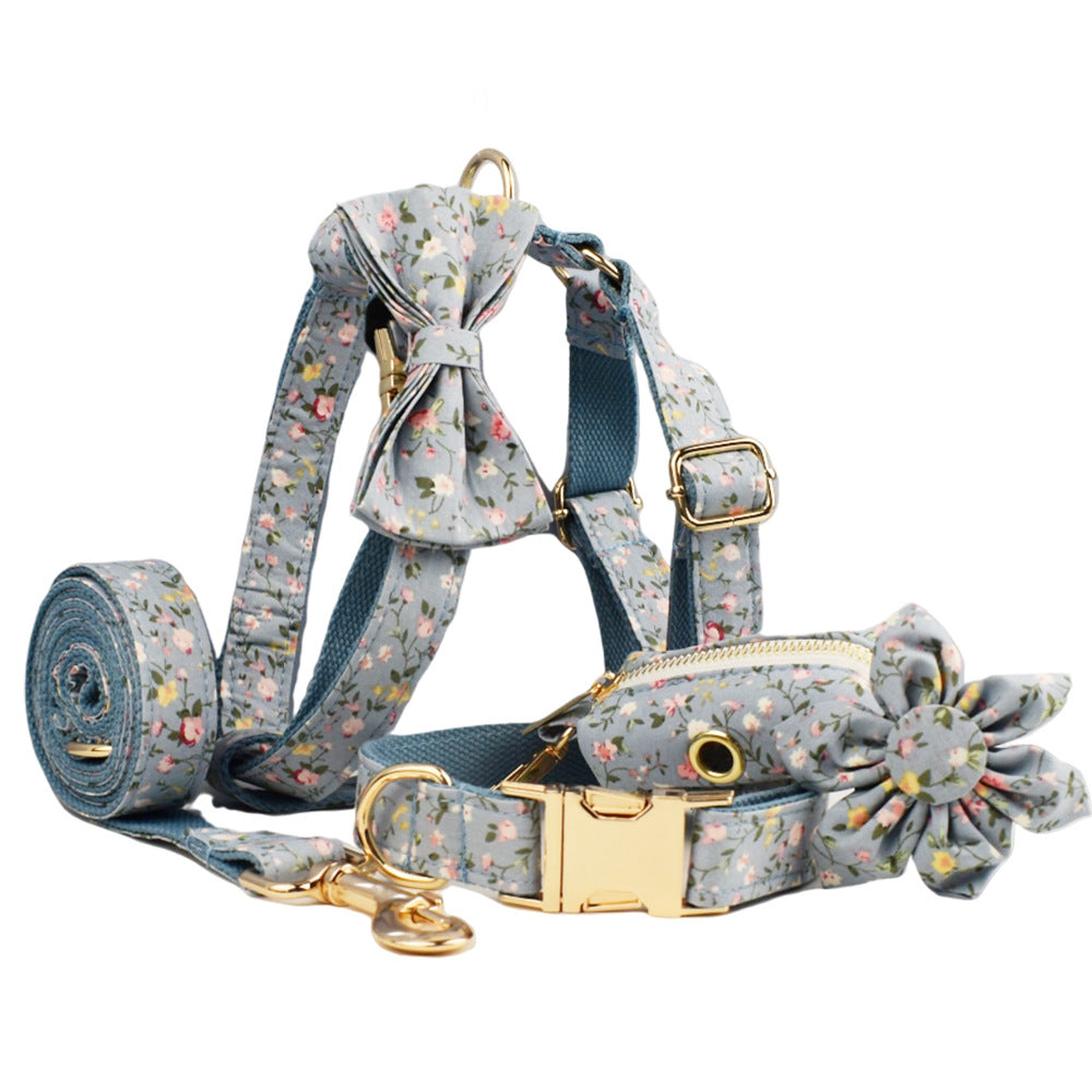 Blue Floral Polyester Cotton Collar With Dog Collar - Get It for Your Pets