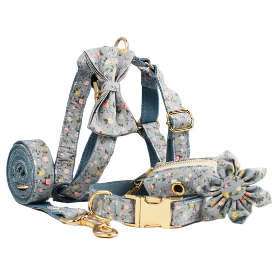 Blue Floral Polyester Cotton Collar With Dog Collar - Get It for Your Pets