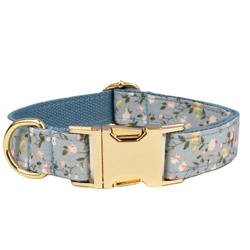 Blue Floral Polyester Cotton Collar With Dog Collar - Get It for Your Pets