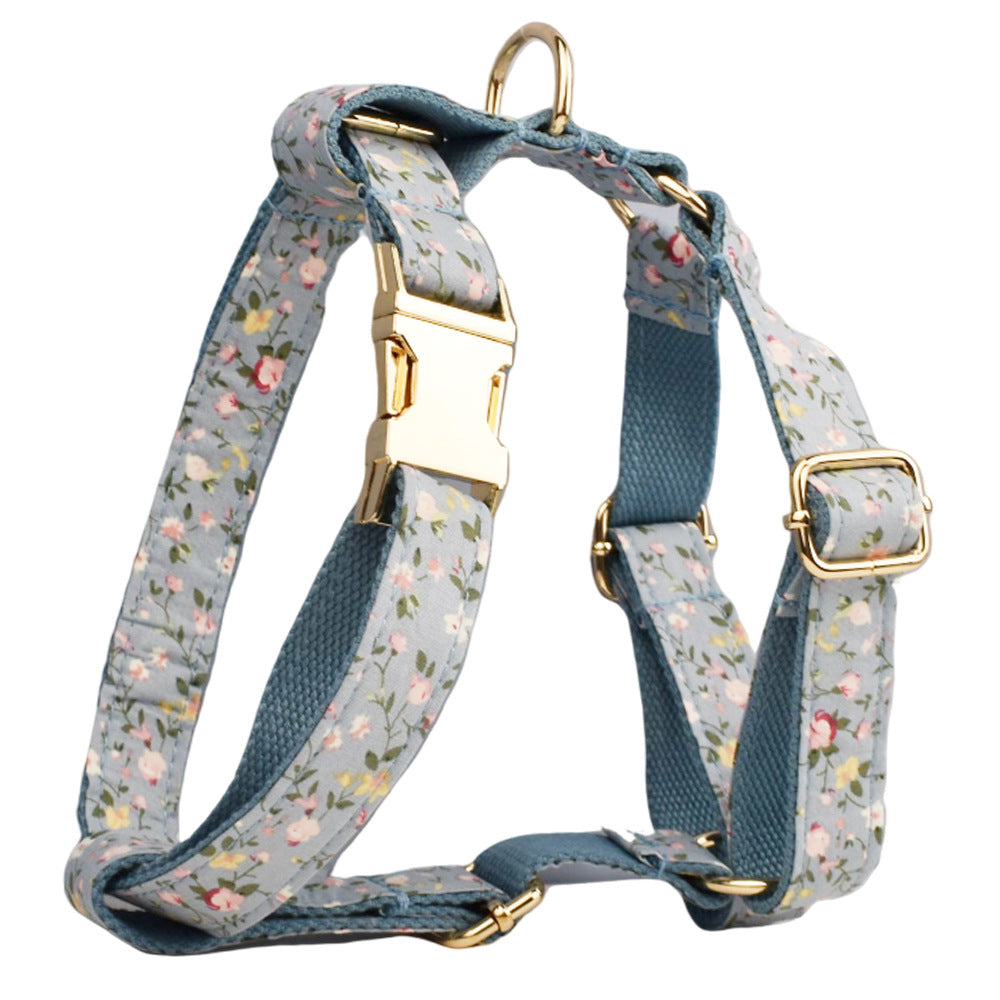 Blue Floral Polyester Cotton Collar With Dog Collar - Get It for Your Pets