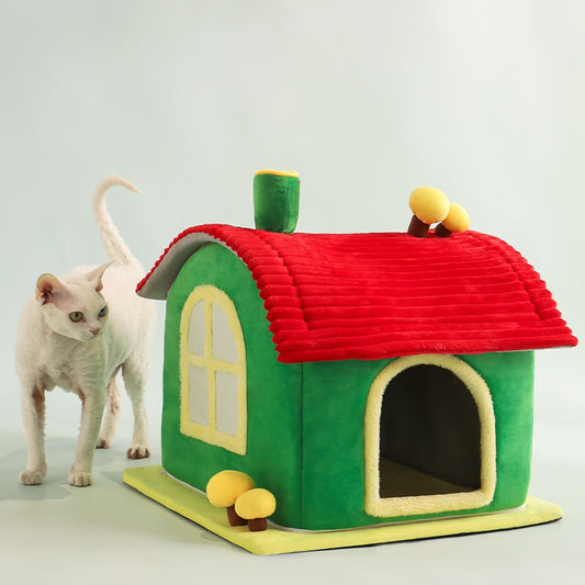 Cat Bed Indoor Enclosed Warm Cave - Cat Bed With Removable Cleaning Mat, Ample Interior Space, Comfortable And Soft Pet House, Red And Green Colors, Cute And Friendly Indoor Cat Bed, Universal Cat Bed - Get It for Your Pets - Pet Store