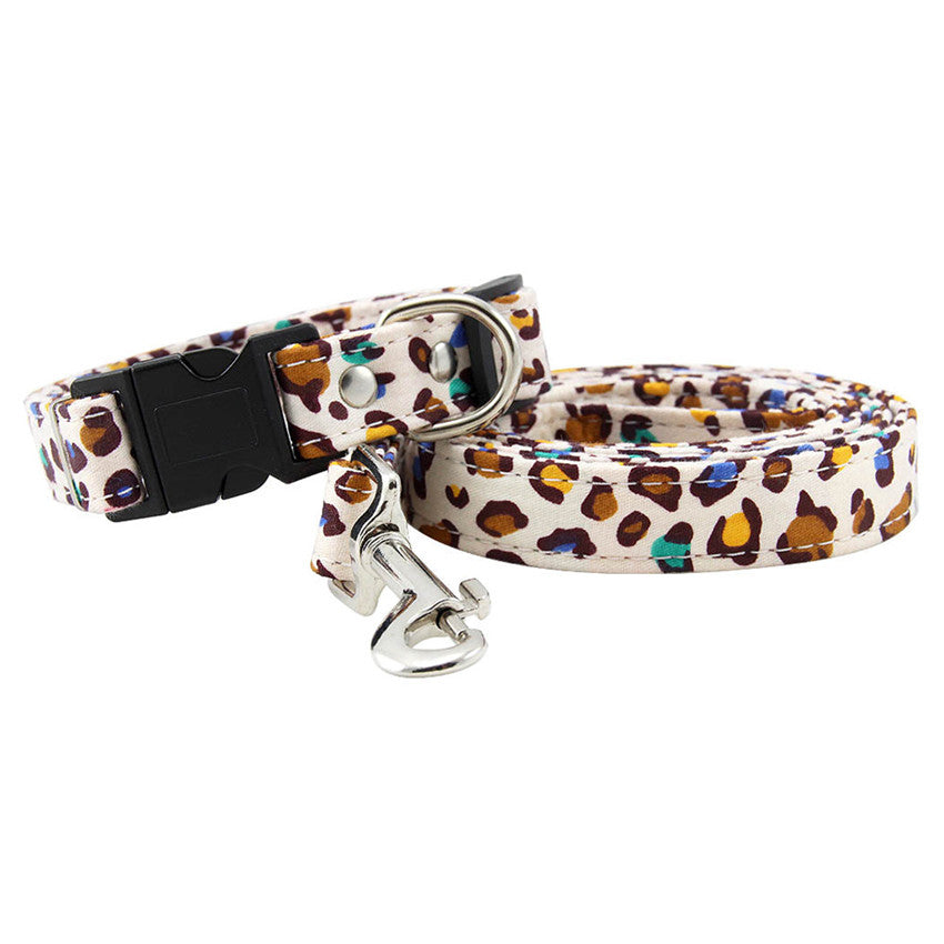 Colorful Cheetah Dog collar with a bow collar, Harness and Leash - Get It for Your Pets