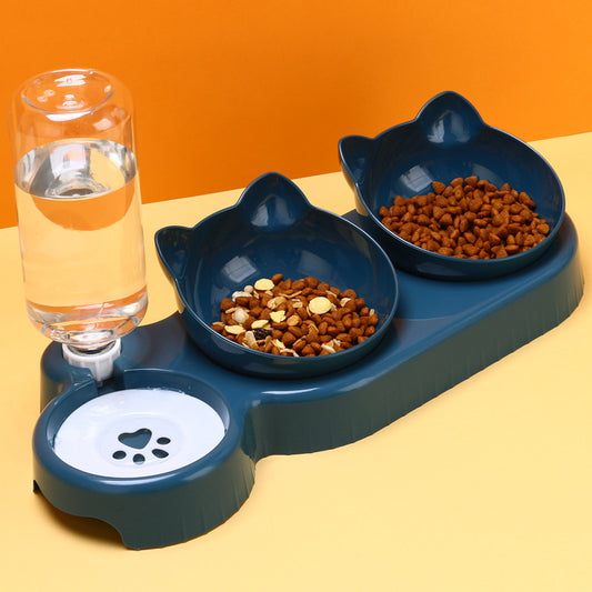 Food Basin Double Bowl Protective Cervical Spine Automatic Drinking Bowl Pet Supplies - Get It for Your Pets