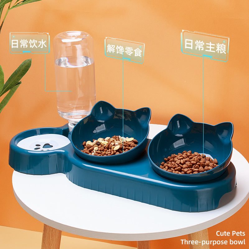 Food Basin Double Bowl Protective Cervical Spine Automatic Drinking Bowl Pet Supplies - Get It for Your Pets