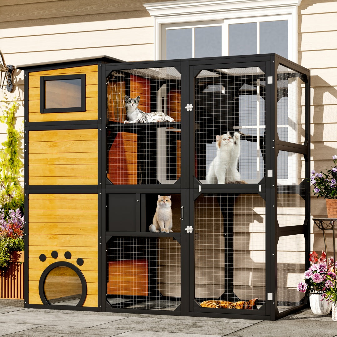 GO Large Cat Catio 4 Tiers Cat Enclosure For Outdoor, Cat House Weatherproof Attached To Window For Multiple Cats With Platforms And Resting Rooms, Brown - Get It for Your Pets - Pet Store