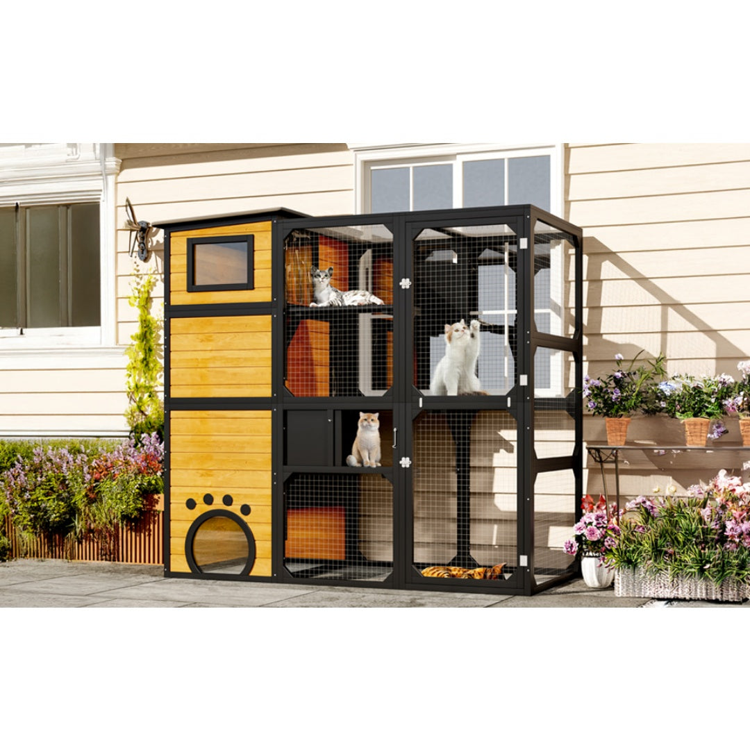 GO Large Cat Catio 4 Tiers Cat Enclosure For Outdoor, Cat House Weatherproof Attached To Window For Multiple Cats With Platforms And Resting Rooms, Brown - Get It for Your Pets - Pet Store