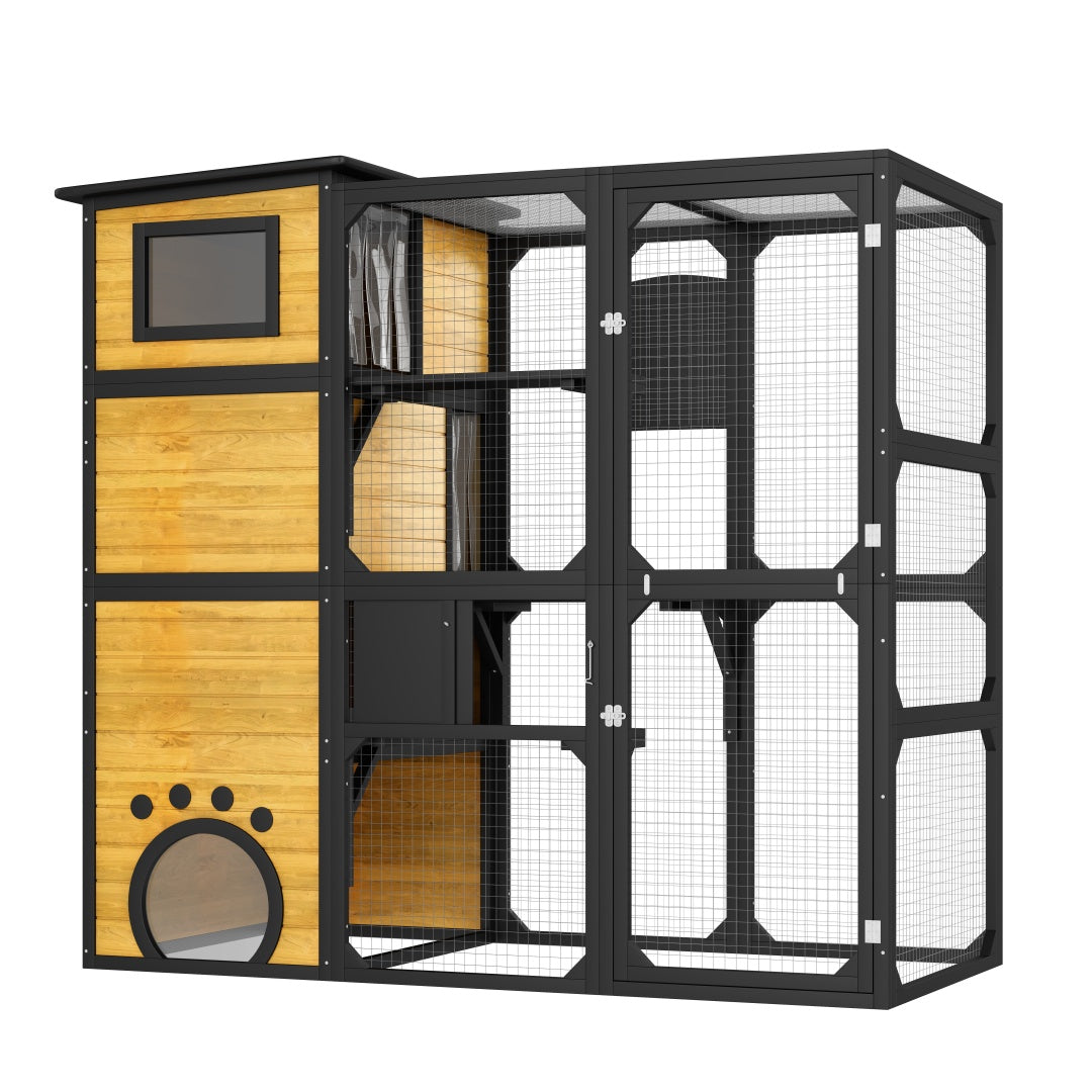GO Large Cat Catio 4 Tiers Cat Enclosure For Outdoor, Cat House Weatherproof Attached To Window For Multiple Cats With Platforms And Resting Rooms, Brown - Get It for Your Pets - Pet Store
