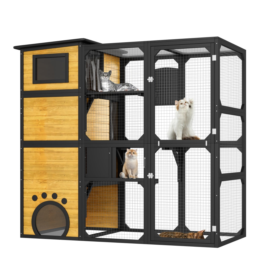 GO Large Cat Catio 4 Tiers Cat Enclosure For Outdoor, Cat House Weatherproof Attached To Window For Multiple Cats With Platforms And Resting Rooms, Brown - Get It for Your Pets - Pet Store