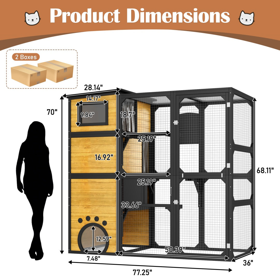 GO Large Cat Catio 4 Tiers Cat Enclosure For Outdoor, Cat House Weatherproof Attached To Window For Multiple Cats With Platforms And Resting Rooms, Brown - Get It for Your Pets - Pet Store