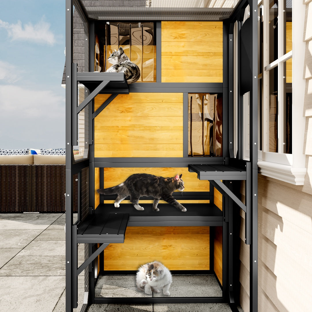 GO Large Cat Catio 4 Tiers Cat Enclosure For Outdoor, Cat House Weatherproof Attached To Window For Multiple Cats With Platforms And Resting Rooms, Brown - Get It for Your Pets - Pet Store