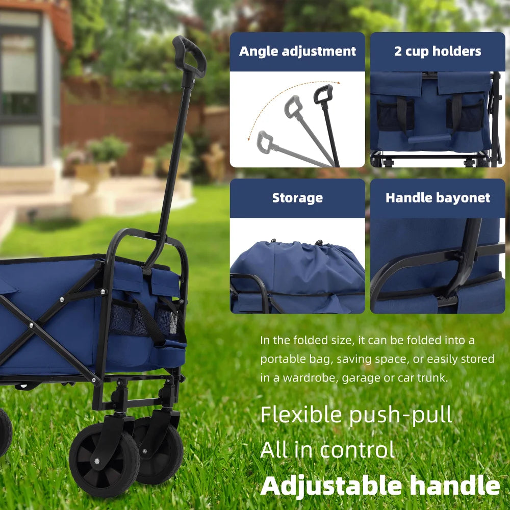 DB Lightweight Portable Collapsible Foldable Wagon Cart Heavy Duty Utility & Grocery Cart for Camping & Shopping Beach Wagon