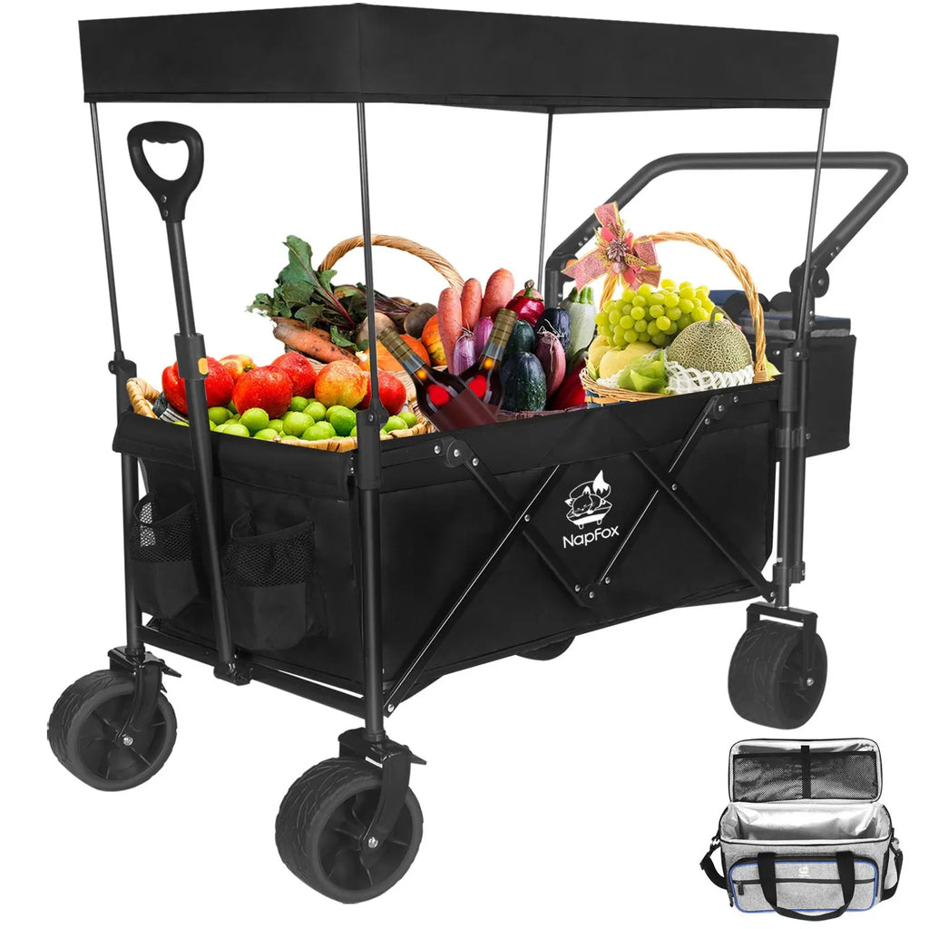 DB All-Terrain Brake 140L Collapsible Wagon Cart with Removable Canopy Foldable Folding Wagon for Shopping