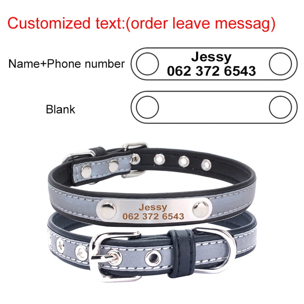 Engrave Reflective Dog Collar Custom Pet Collars Cat ID Tag For Small Medium Large Pets Name Telephone Number Chains Dogs Gift