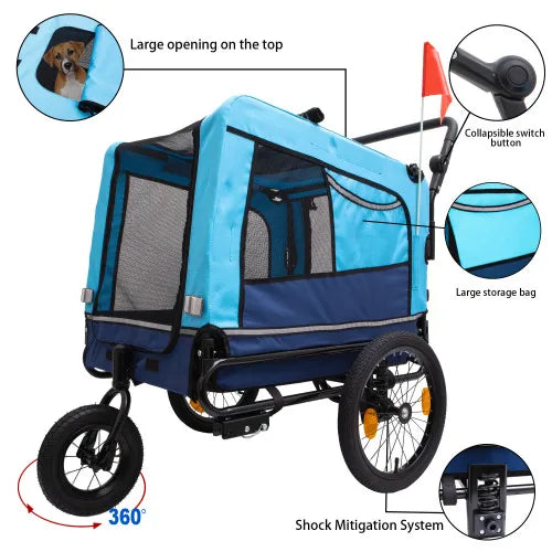 Heavy Duty Outdoor Foldable Utility Pet Stroller Comfortable Bicycle Trailer FCJ Dog Carriers