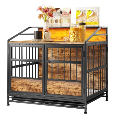 Multi-function Furniture Style Dog Crates With Storage, Dog Crate Furniture Large Wooden Dog Kennel With Double Doors, For Large Medium Dog Indoor, Brown - Get It for Your Pets - Pet Store