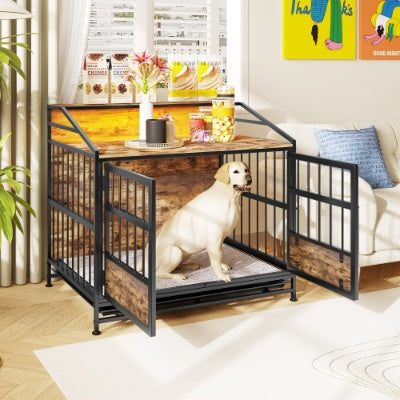 Multi-function Furniture Style Dog Crates With Storage, Dog Crate Furniture Large Wooden Dog Kennel With Double Doors, For Large Medium Dog Indoor, Brown - Get It for Your Pets - Pet Store