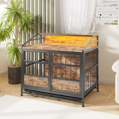Multi-function Furniture Style Dog Crates With Storage, Dog Crate Furniture Large Wooden Dog Kennel With Double Doors, For Large Medium Dog Indoor, Brown - Get It for Your Pets - Pet Store