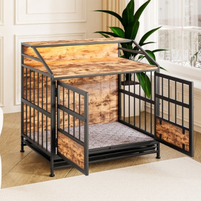 Multi-function Furniture Style Dog Crates With Storage, Dog Crate Furniture Large Wooden Dog Kennel With Double Doors, For Large Medium Dog Indoor, Brown - Get It for Your Pets - Pet Store