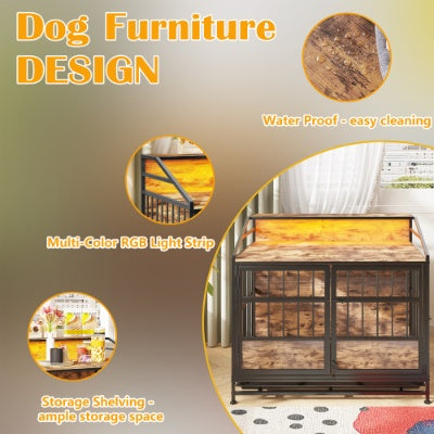 Multi-function Furniture Style Dog Crates With Storage, Dog Crate Furniture Large Wooden Dog Kennel With Double Doors, For Large Medium Dog Indoor, Brown - Get It for Your Pets - Pet Store