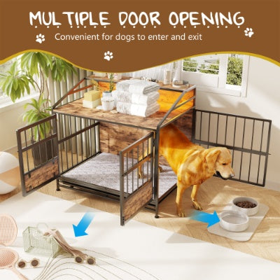 Multi-function Furniture Style Dog Crates With Storage, Dog Crate Furniture Large Wooden Dog Kennel With Double Doors, For Large Medium Dog Indoor, Brown - Get It for Your Pets - Pet Store