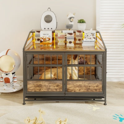 Multi-function Furniture Style Dog Crates With Storage, Dog Crate Furniture Large Wooden Dog Kennel With Double Doors, For Large Medium Dog Indoor, Brown - Get It for Your Pets - Pet Store