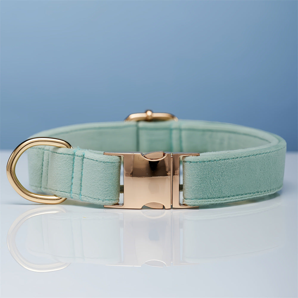 Multiple Colour Velvet Personalise Dog Collar Leash Set With Bow - Get It for Your Pets
