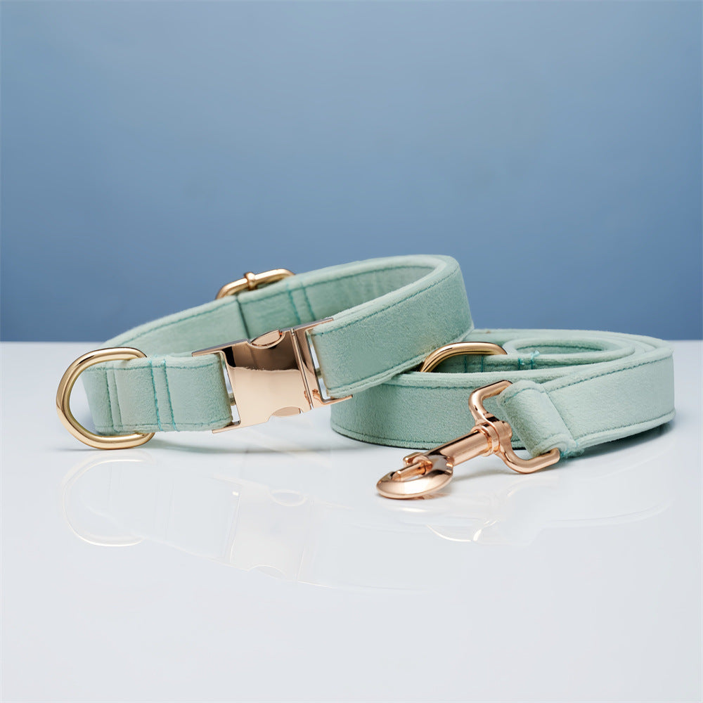 Multiple Colour Velvet Personalise Dog Collar Leash Set With Bow - Get It for Your Pets