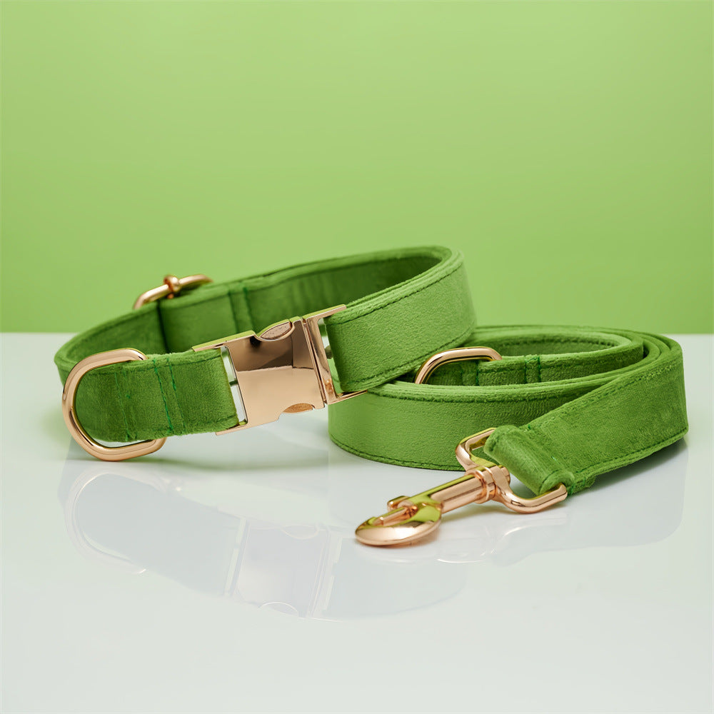 Multiple Colour Velvet Personalise Dog Collar Leash Set With Bow - Get It for Your Pets