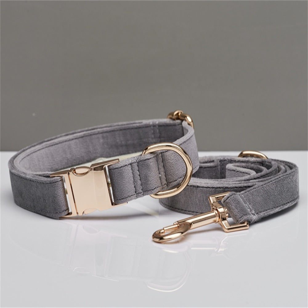 Multiple Colour Velvet Personalise Dog Collar Leash Set With Bow - Get It for Your Pets