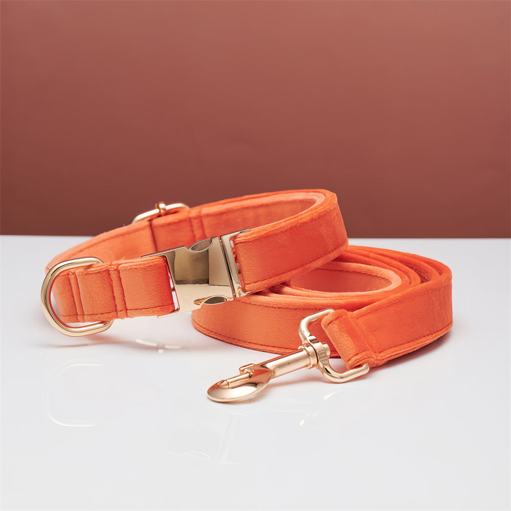 Multiple Colour Velvet Personalise Dog Collar Leash Set With Bow - Get It for Your Pets