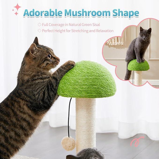 Mushroom Sisal Rope 2 In 1 Wooden Interactive Ball Track Ball Cat Scratching Post Cat Scratching Board - Get It for Your Pets - Pet Store