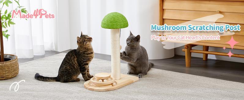 Mushroom Sisal Rope 2 In 1 Wooden Interactive Ball Track Ball Cat Scratching Post Cat Scratching Board - Get It for Your Pets - Pet Store