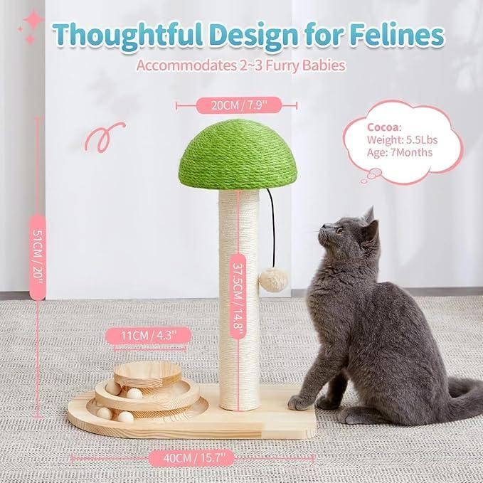 Mushroom Sisal Rope 2 In 1 Wooden Interactive Ball Track Ball Cat Scratching Post Cat Scratching Board - Get It for Your Pets - Pet Store