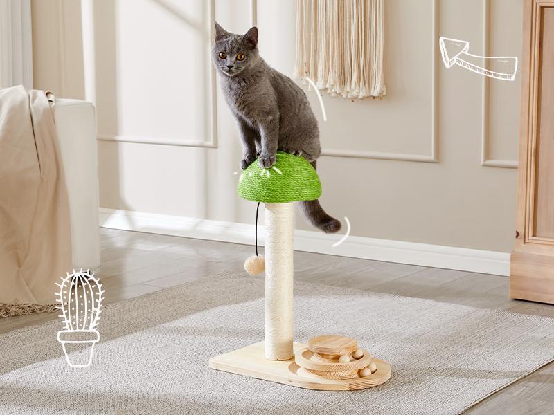 Mushroom Sisal Rope 2 In 1 Wooden Interactive Ball Track Ball Cat Scratching Post Cat Scratching Board - Get It for Your Pets - Pet Store