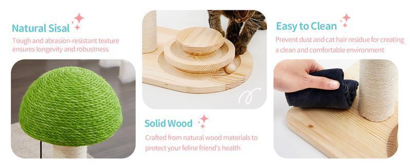 Mushroom Sisal Rope 2 In 1 Wooden Interactive Ball Track Ball Cat Scratching Post Cat Scratching Board - Get It for Your Pets - Pet Store