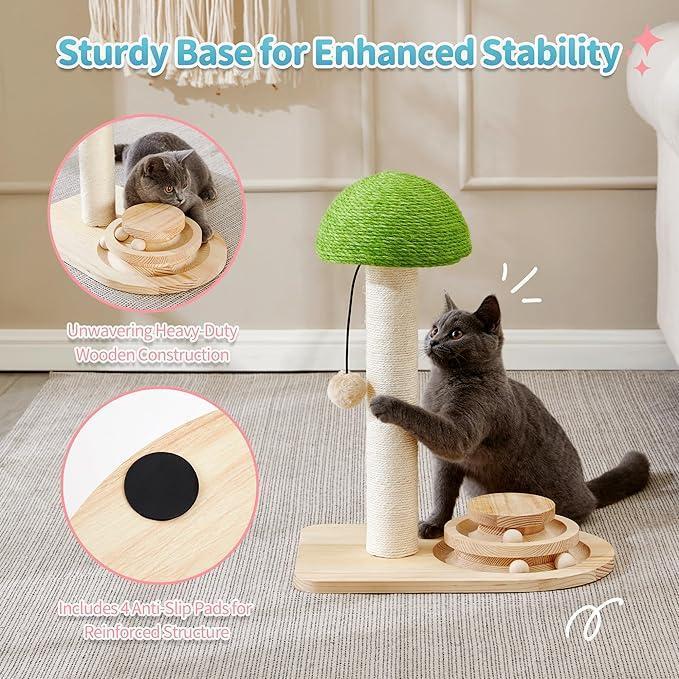 Mushroom Sisal Rope 2 In 1 Wooden Interactive Ball Track Ball Cat Scratching Post Cat Scratching Board - Get It for Your Pets - Pet Store