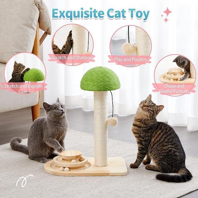 Mushroom Sisal Rope 2 In 1 Wooden Interactive Ball Track Ball Cat Scratching Post Cat Scratching Board - Get It for Your Pets - Pet Store